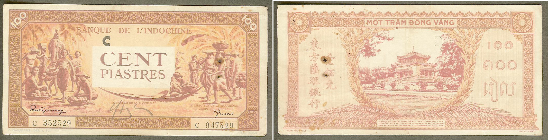 Indochine Française billet de 100 Piastres 1942/1945 SUP-